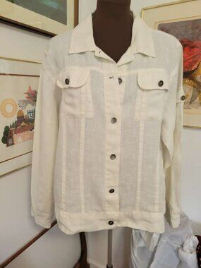 Chico's Cream Jean Jacket Size 3 in 100% Linen